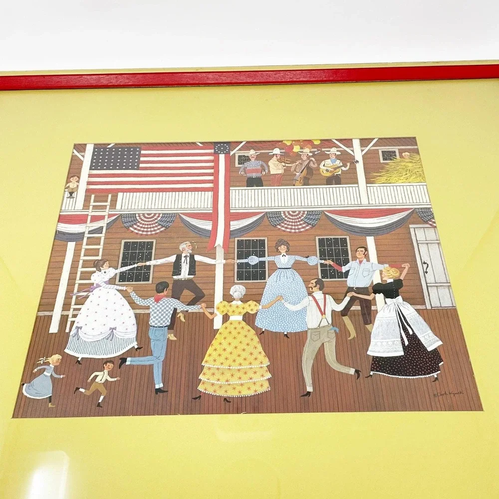 Charles Wysocki Signed Print Framed Art Dance Celebration Americana 17x21 RARE